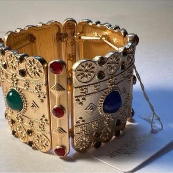 Bijoux Terner Stretch Cuff Bracelets Goldtone w/Gems Chunky Style New with tag . - Picture 5 of 12